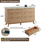 Fluted 6 Drawers Dresser, 54" Wide Modern Chest of Drawers ,Dresser TV Stand,for Bedroom, Living Room, Hallway, Natural Oak