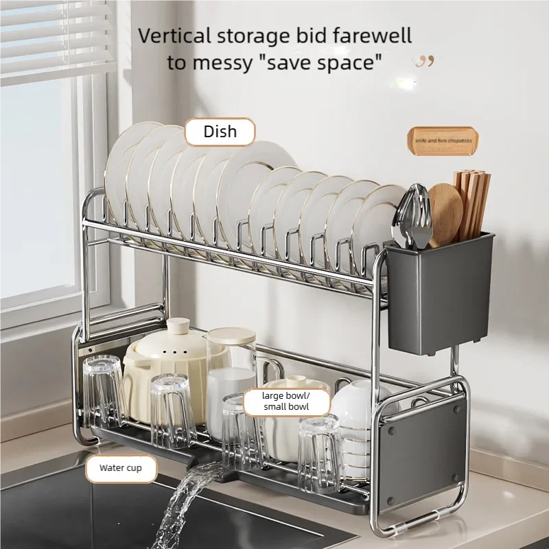 New Kitchen Dish Drying Rack Narrow Sink Side Countertop Dish Rack with Drainboard Rustproof Dish Drainer Organize Shelf