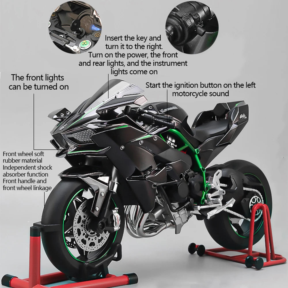 Key Start Dynamic Alloy Motorcycle Model With LED Sound And Smog Adjustable Throttle Model Motorbike Toy Desk Decoration Vehicle