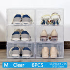 6Packs Transparent Shoe Box Shoes Organizers Plastic Thickened Foldable Dustproof Storage Box Stackable Combined Shoe Cabinet