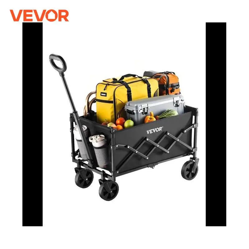 VEVOR Collapsible Wagon Cart 120L & 225LBS Folding Wagon with All-Terrain Wheels with Adjustable Handle for Beach Grocery Garden
