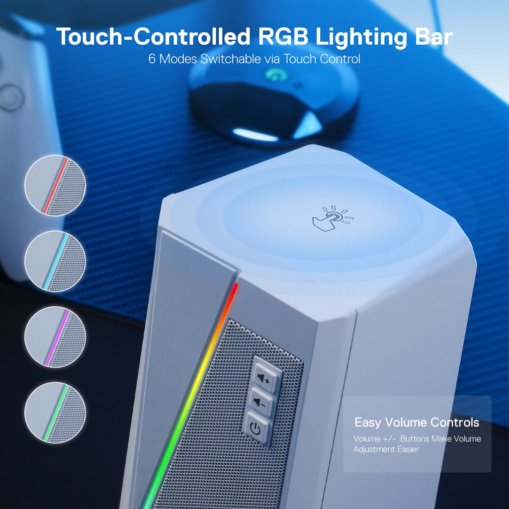 Redragon GS520 RGB Desktop Speakers, 2.0 Channel PC Stereo Speaker with 6 Colorful LED Modes, Enhanced Sound, White/Pink