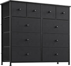 10 Drawer Dresser for Bedroom Faux Leather Chest of Drawers Fabric Dresser with Wooden Top Storage Organizer Unit