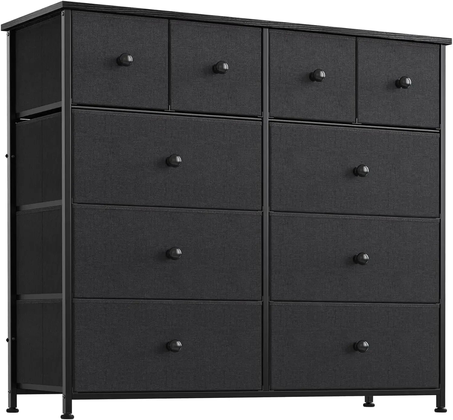 10 Drawer Dresser for Bedroom Faux Leather Chest of Drawers Fabric Dresser with Wooden Top Storage Organizer Unit