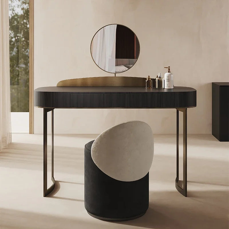 Large Chair Mirror Vanity Table Wood Storage Black Set Drawers Bedroom Dressers Makeup Desk Girl Stool Penteadeira Furniture
