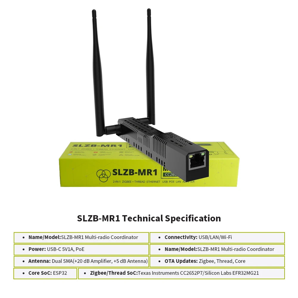 SMLIGHT SLZB-MR1/MR2/MR3/MRW10 Multiradio Zigbee 3.0 USB and WiFi Gateway Coordinator POE Thread Zigbee2MQTT Home Assistant ZHA