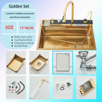 Gun Grey 304 Stainless Steel Waterfall Drainage Kitchen Sink Integrated Digital Display Faucet Set Soap Dispenser Vegetable Pool