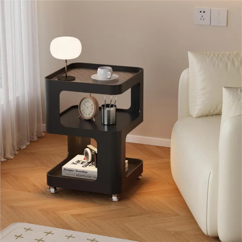 Realife New Bedroom Creative Bedside Cabinet Modern And Simple Storage Rack Iron Movable Edge Table With 360 Degree Rotation