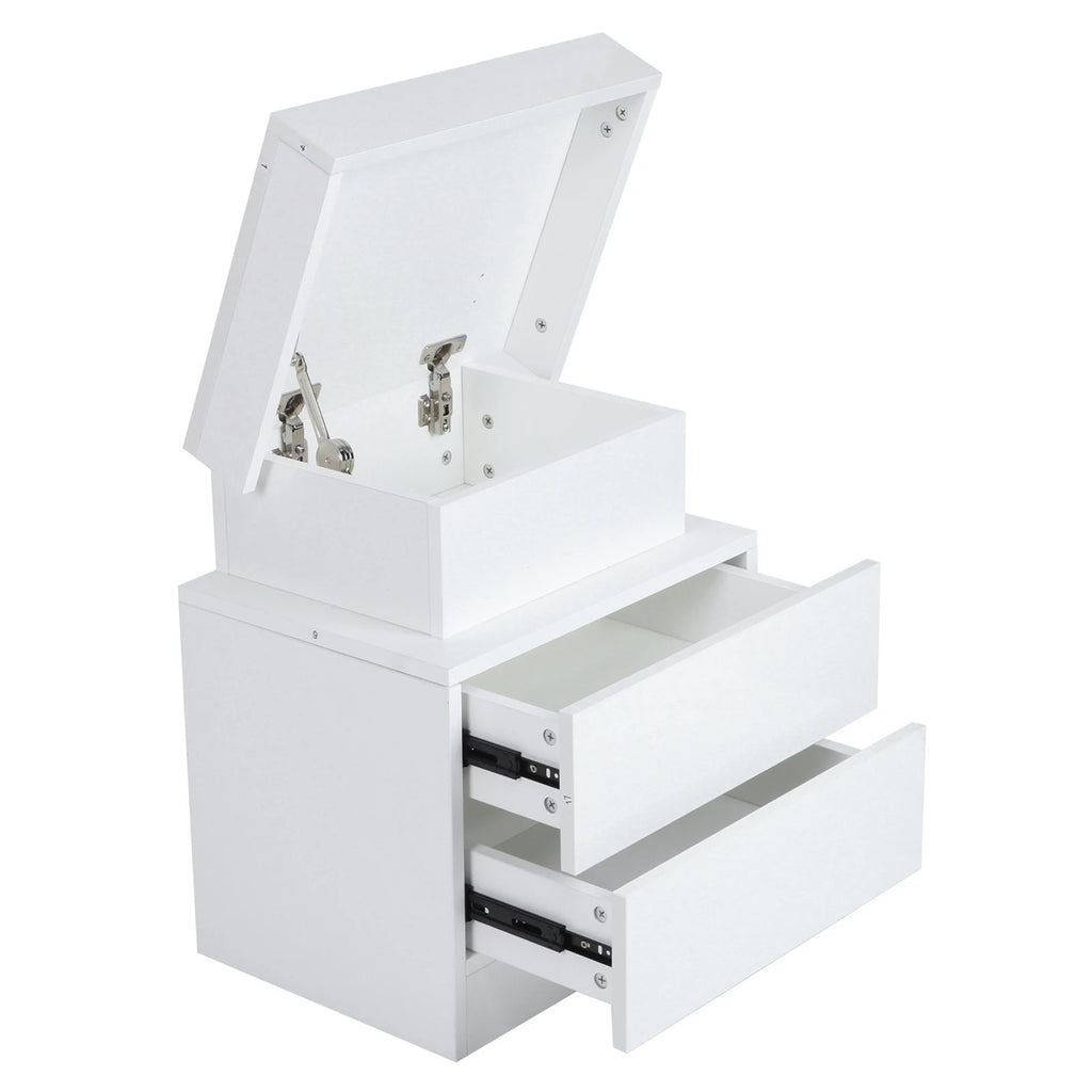 Bedside Table Large Capacity RGB Light Storage Nightstand Cabinet with 2 Drawers for Bedroom 45 x 35 x 52cm