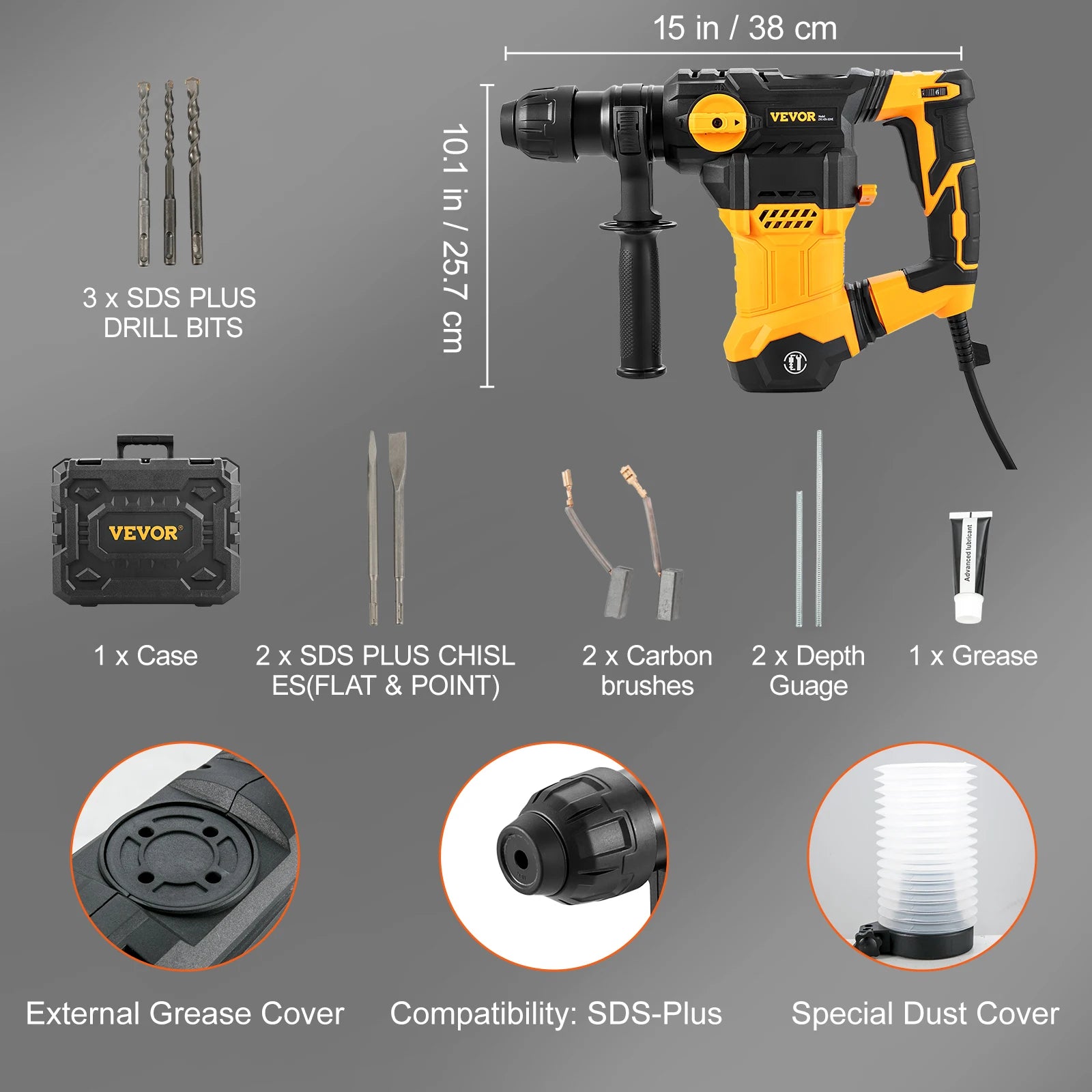 VEVOR 1500W Rotary Hammer Drill - 4-Mode SDS-Plus Corded Demolition Jackhammer | AlluCanFind