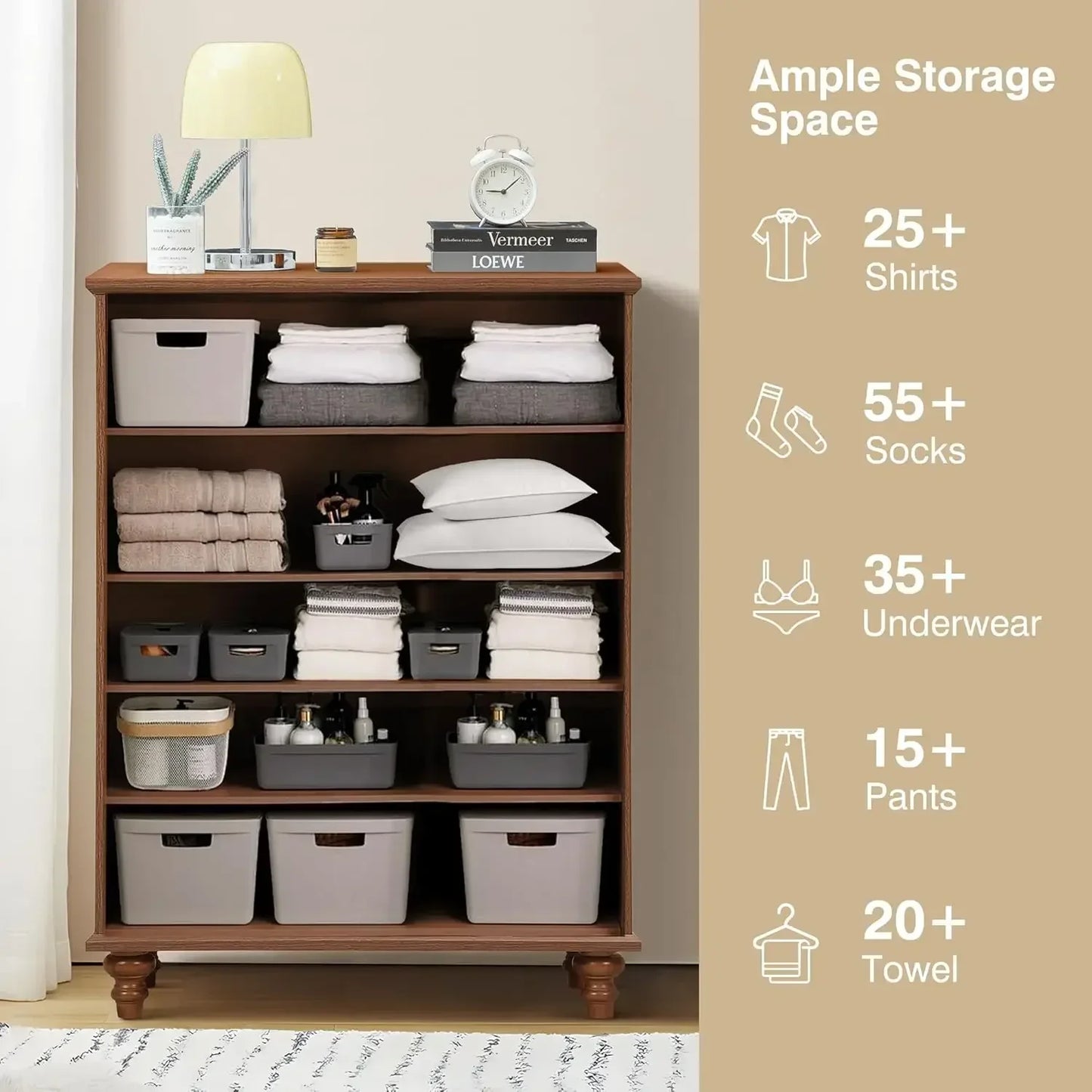 10 Drawer Dresser for Bedroom, Mid Century Modern Wide Wood Rustic Chest of Drawers Wooden Storage Organizer Dressers