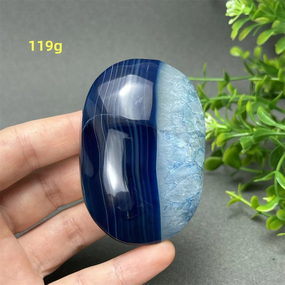 Natural Blue Agate Palm Play Healing Spiritual Meditation Chakra Witchcraft Prayer Energy Feng Shui Home Decor Gift