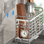 No-Drill Wall-Mounted Utensil Holder. Stainless Steel Space-Saving Organizer for Kitchen Cutlery, Ideal for Small Spaces.