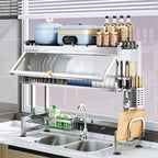 Multifunctional Stainless Steel Kitchen Sink Rack Double Dust-proof Table Top Dishes Storage Cabinet Household Drain Rack Tool