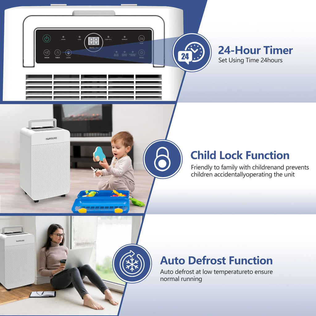 HUMSURE Electric Dehumidifier 25L/24H, Dehumidifier Basement Rooms wit