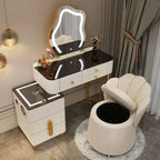 Luxury Glass Dressing Table with Smart Wireless Charging Bedroom Vanity Nightstand Makeup Table Drawers with Led Mirror Dresser