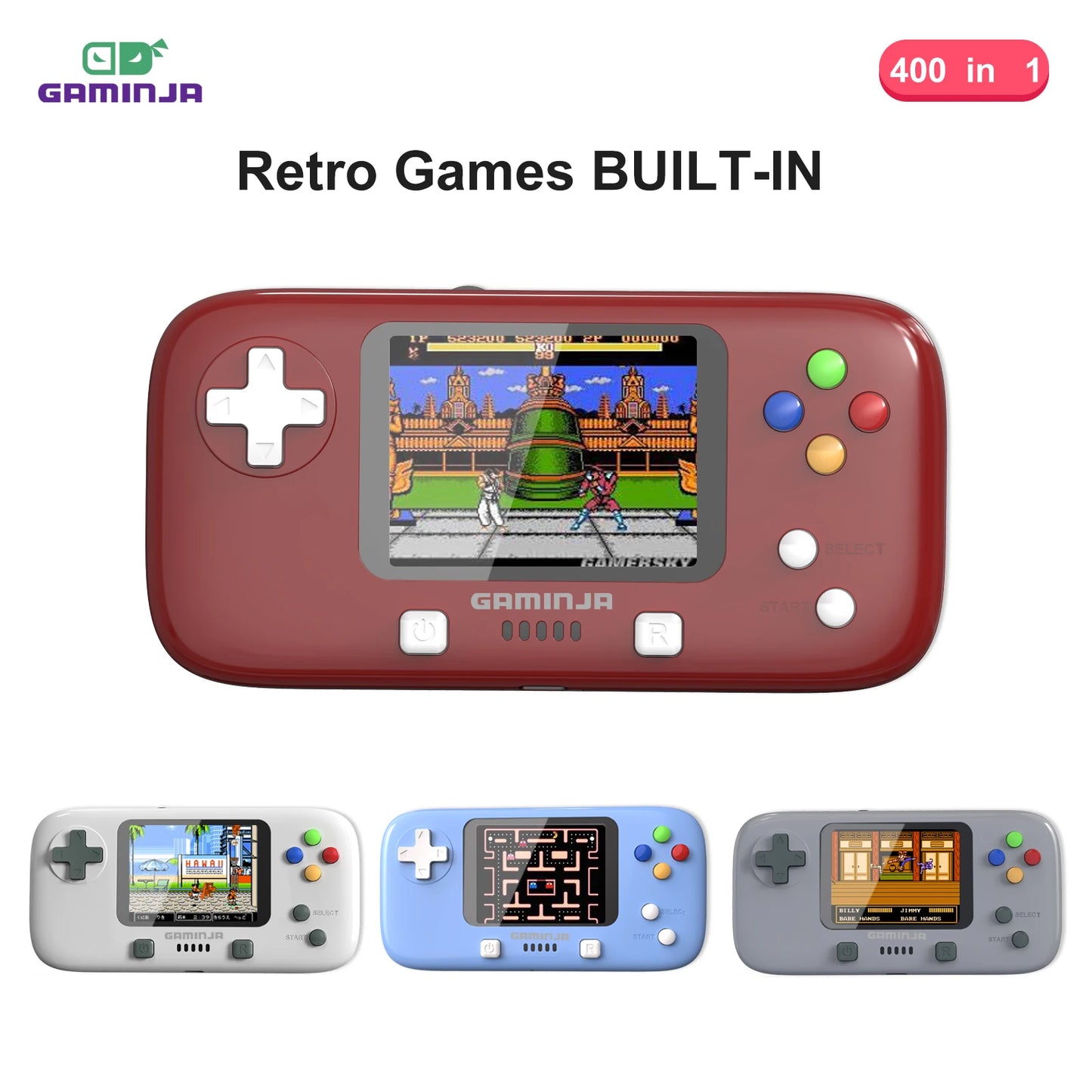 GAMINJA GC76 400 IN 1 Classic Games Handheld Mini Game Console 2.8inch Video Game Console Portable Handheld Game