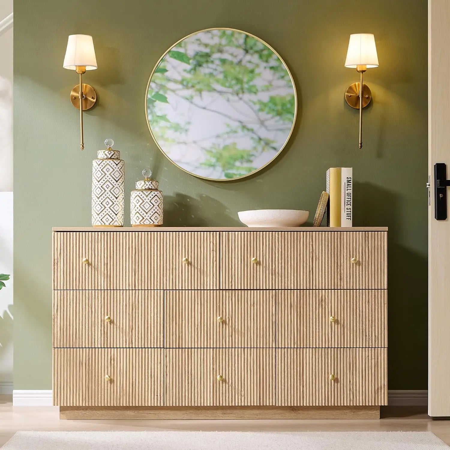Fluted Dresser for Bedroom, 55" W 8 Drawer Dressers, Wood Tall Dresser Storage Organizer, Modern Bedroom Chest of Drawers