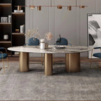 Italian Luxury Stainless Steel Dining Table, Oval Imported Stone Tabletop, Trending Villa Home Design, Corrosion/Heat/Easy-Clean