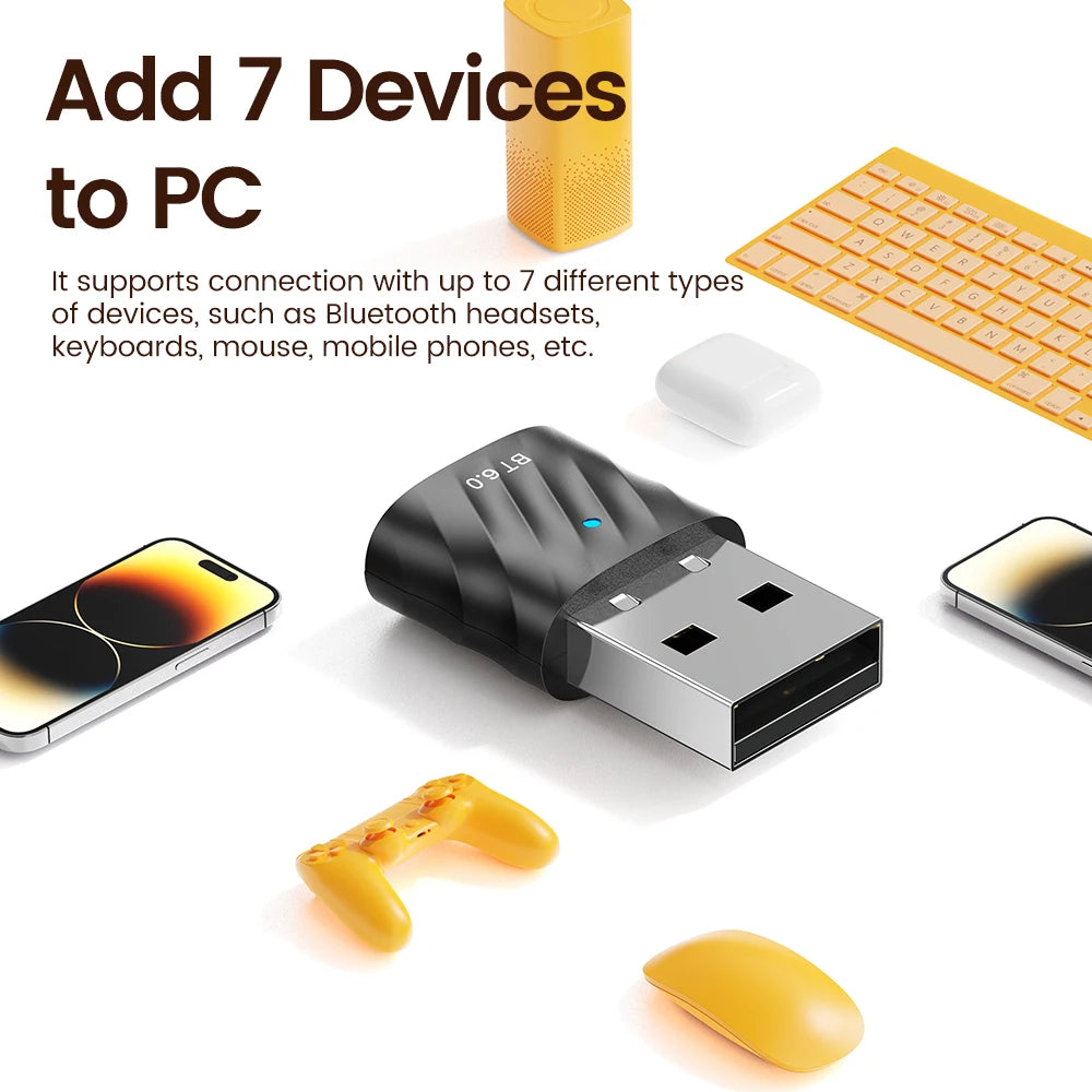 Toocki Bluetooth 6.0 USB Adapter Wireless Bluetooth Dongle Receiver Transmitter For PC Win 8.1 10 11 Phone Headset Speaker Mouse