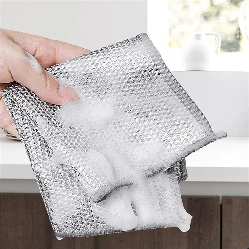 10-100pcs Steel Wire Rags Cloth Home Kitchen Pot Pan Dishwashing Double-sided Dishcloth Cleaning Cloths Scrubber Towel Wholesale
