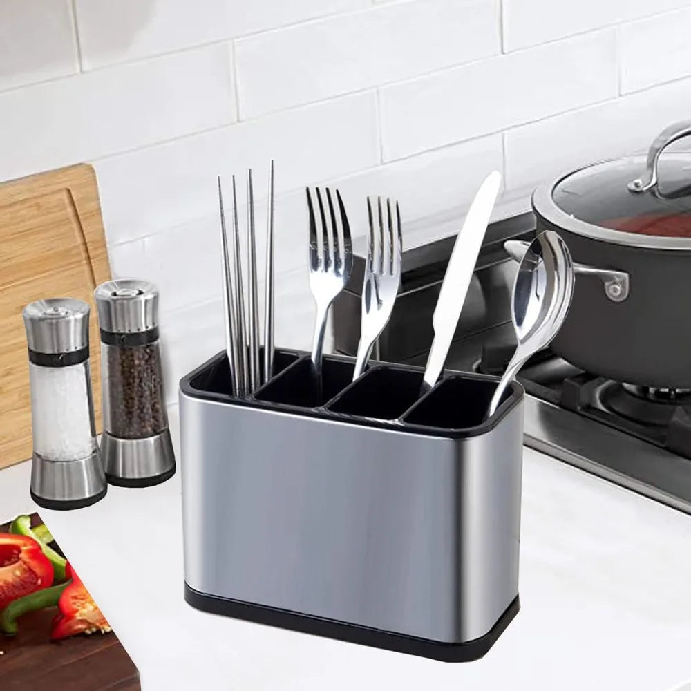 Stainless Steel Kitchen Cutlery Organizer Drainable Rust Proof Chopstick Shelf Box Compartment Large Capacity