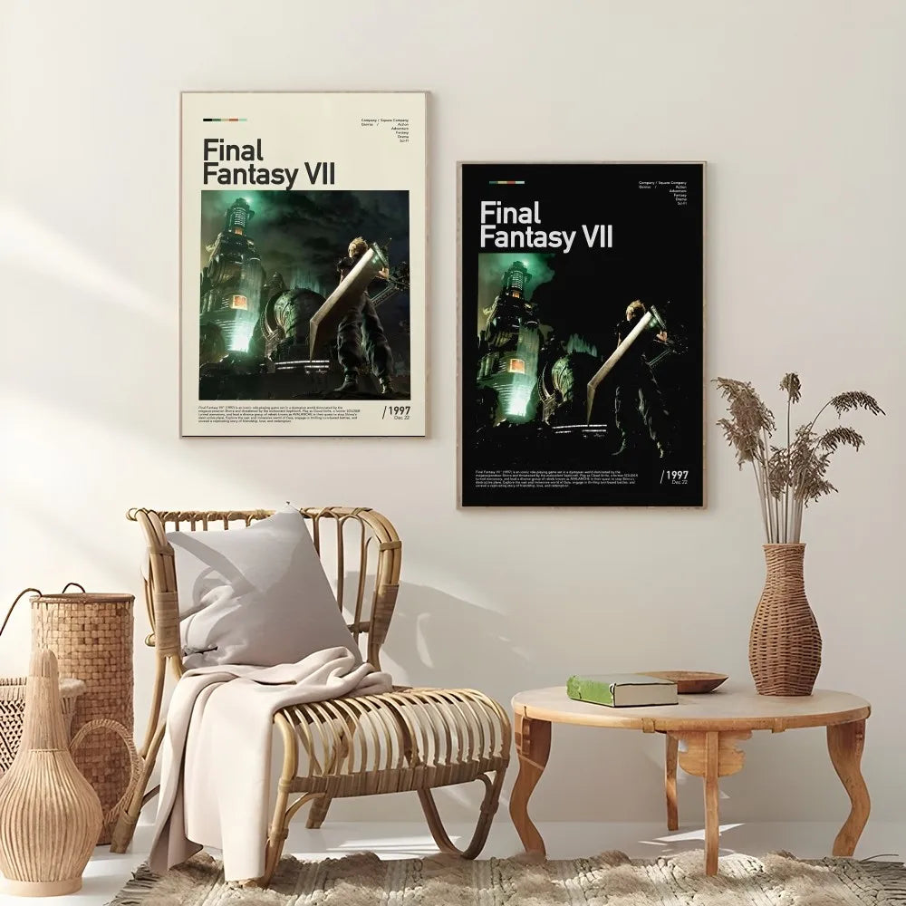F-Final F-Fantasys Game Cool Poster Sticky Wall Art Printing Waterproof Home Living Bed Room Bar Aesthetic Decor