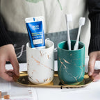 Creative Marbled Gold Plated Mouthwash Cup Couple Toothbrush Holder Bathroom Accessories Ceramic Mouthwash Cup Home Decoration