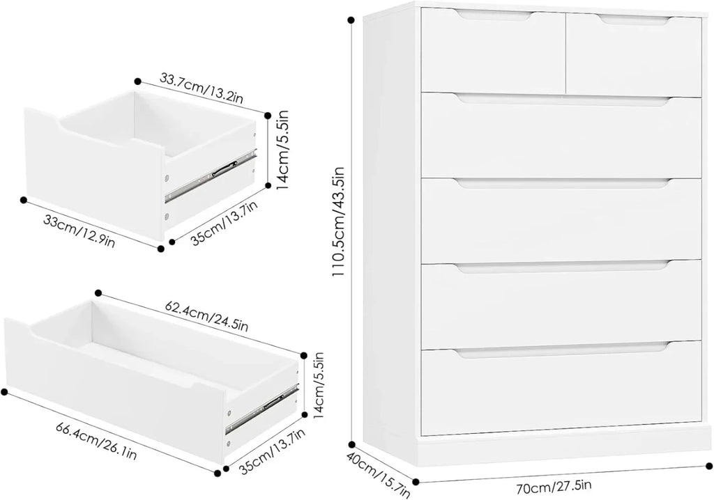 HOSTACK Modern 6 Drawer Dresser for Bedroom, Tall Chest of Drawers with Storage, Large Wood Storage Chest Organizer