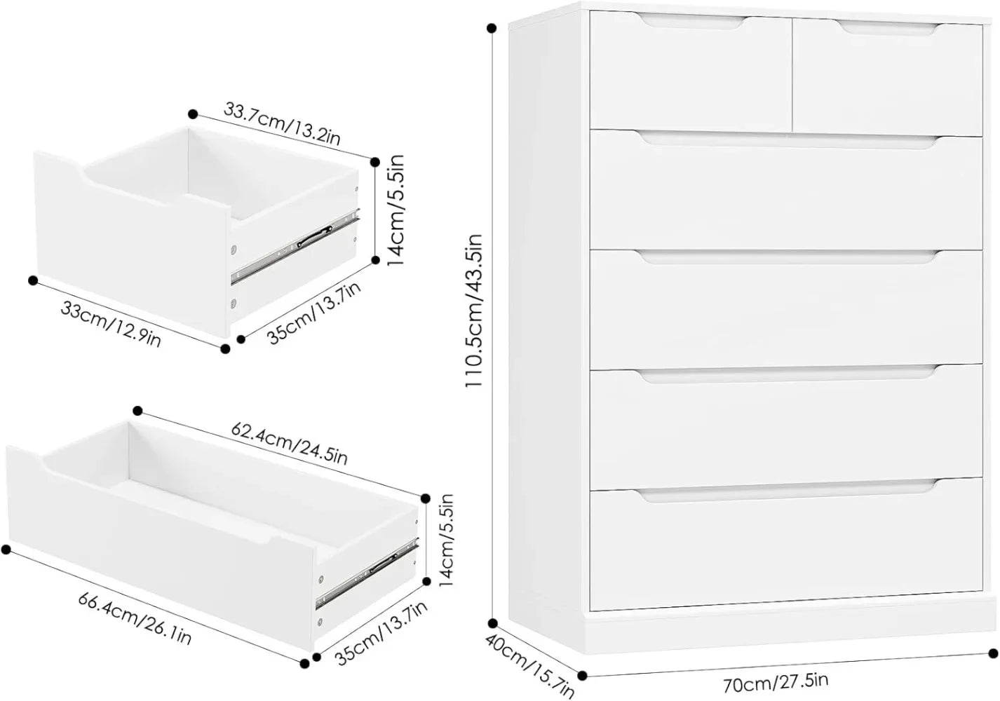 HOSTACK Modern 6 Drawer Dresser for Bedroom, Tall Chest of Drawers with Storage, Large Wood Storage Chest Organizer