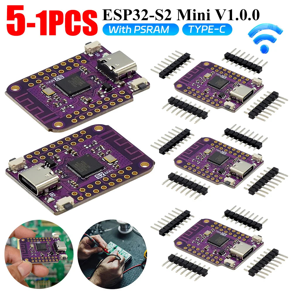 1-5PC ESP32 S2 Mini V1.0.0 WIFI Board Based ESP32-S2FN4R2 4MB FLASH 2MB PSRAM Mini V1.0.0 WIFI IOT Board WIFI Module Development