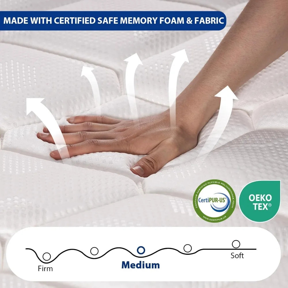 King Mattress 14 Inch, Hybrid King Size Mattress in a Box, Gel Memory Foam Mattress with Pocket Springs, Medium Firm Feel