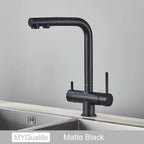Chrome Brass Pull Out Filtered Kitchen Faucet Dual Handle Hot Cold Drinking Water 3-Way Filter Purification Mixer Taps