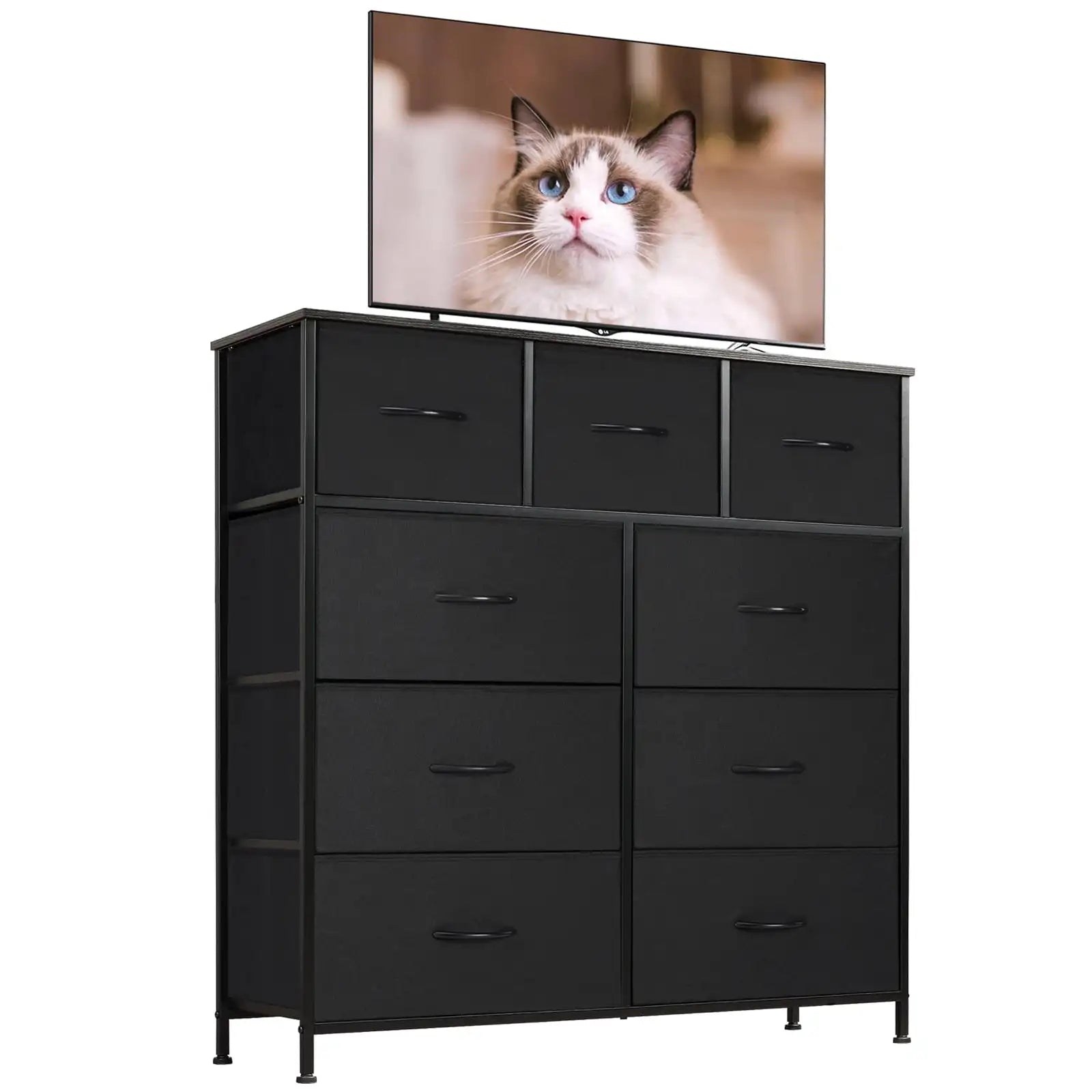 Fabric 9-Drawer Organizer, Multi-Use Storage Dresser for Home, Office & Entryway, Black