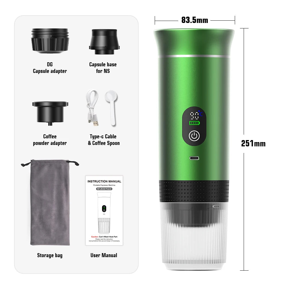 Foombthe Portable Espresso Coffee Machine With Digital Display 3-in-1 Capsule Coffee Maker for Car & Home Camping Coffee Maker