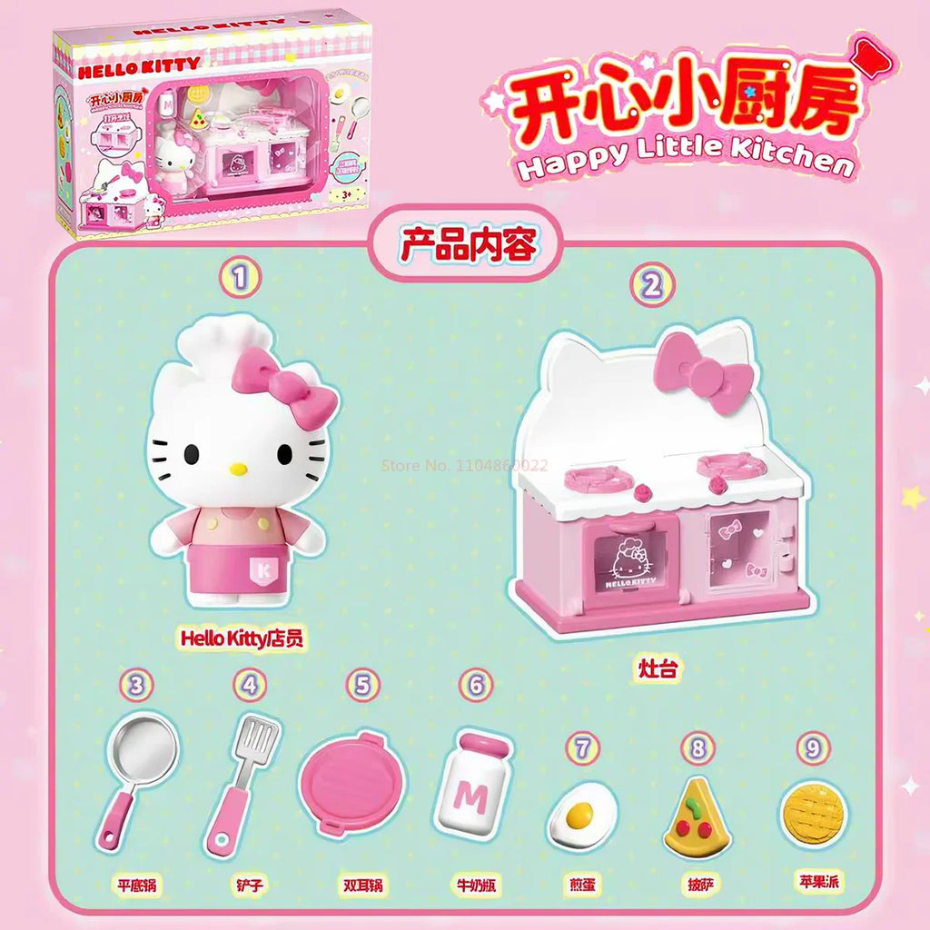 Sanrio Characters Kuromi Cinnamoroll Hellokitty Mini Kitchenware Set Kawaii Happy Little Kitchen Figures Happy Refrigerator Toy