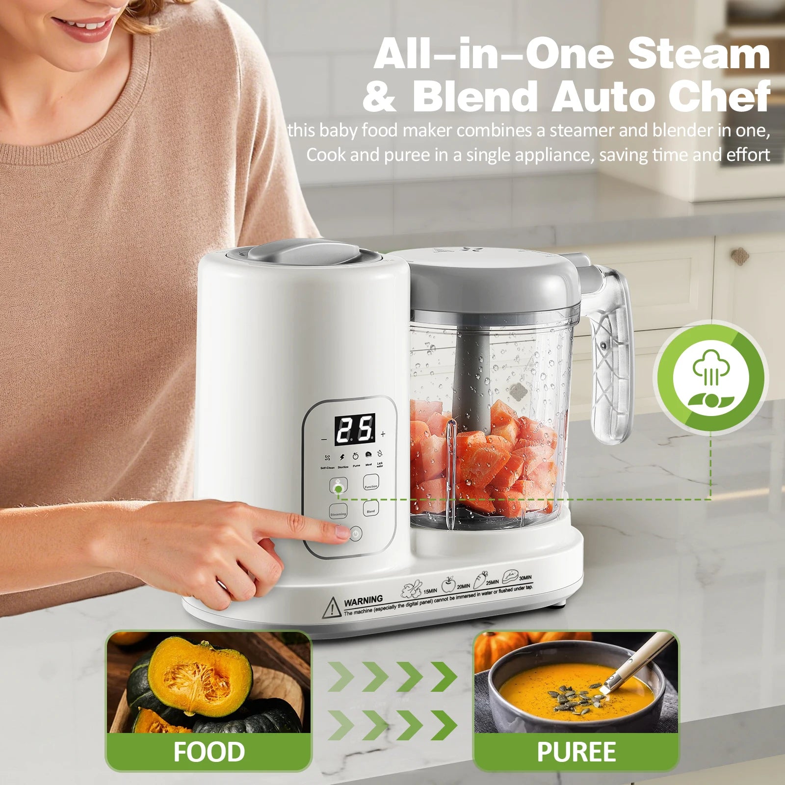 4-in-1 Auto-Clean, BPA-Free, for 4-12 Months Baby Food Maker Steamer Blender