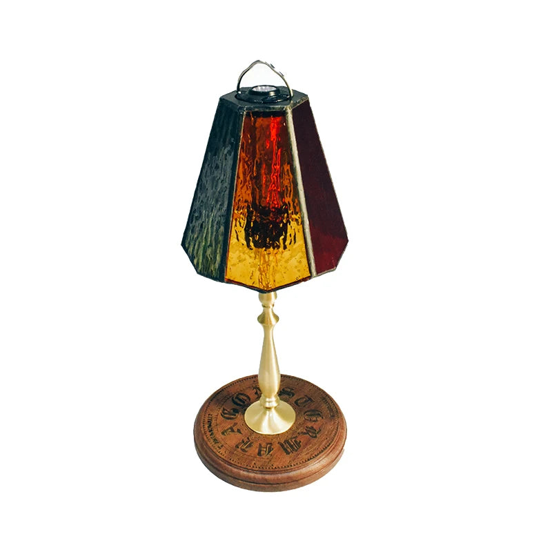 Outdoor Camping Desktop Lamp Holder, Pure Copper, Solid Wood Combination Lamp Holder, Equipped with 1/4 Connecting Screw