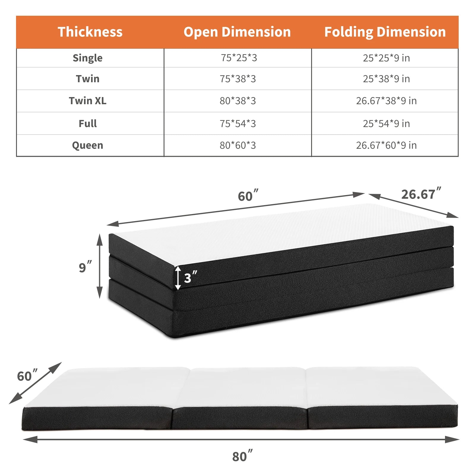 Three-Fold Portable Floor Bed