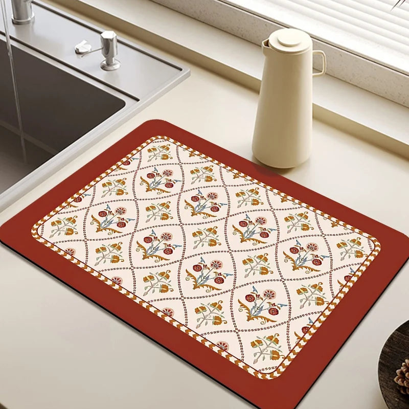 Kitchen Dish Drying Mat Quick-Dry Absorbent Dish Drying Mat Countertop Draining Pad Kitchen Sink-Side Dish Drying Mat Reusable