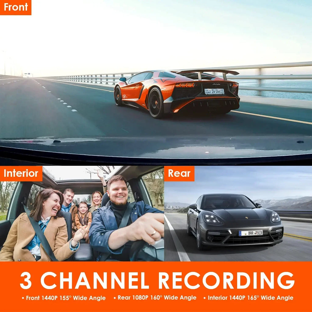 3 Channel Car DVR UHD 4K 3-Lens Inside Vehicle Dash Cam Three Way Came