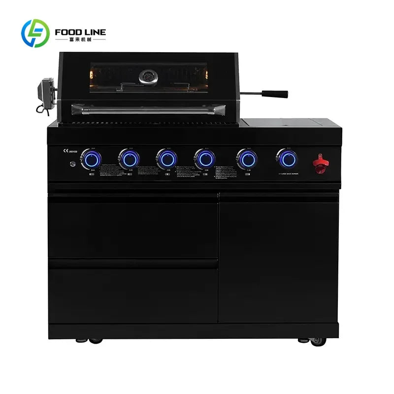 Customized Black Titanium 304 Stainless Steel BBQ Island with Modular Design for Outdoor Kitchen Kamado BBQ Grill Sink Cabinet