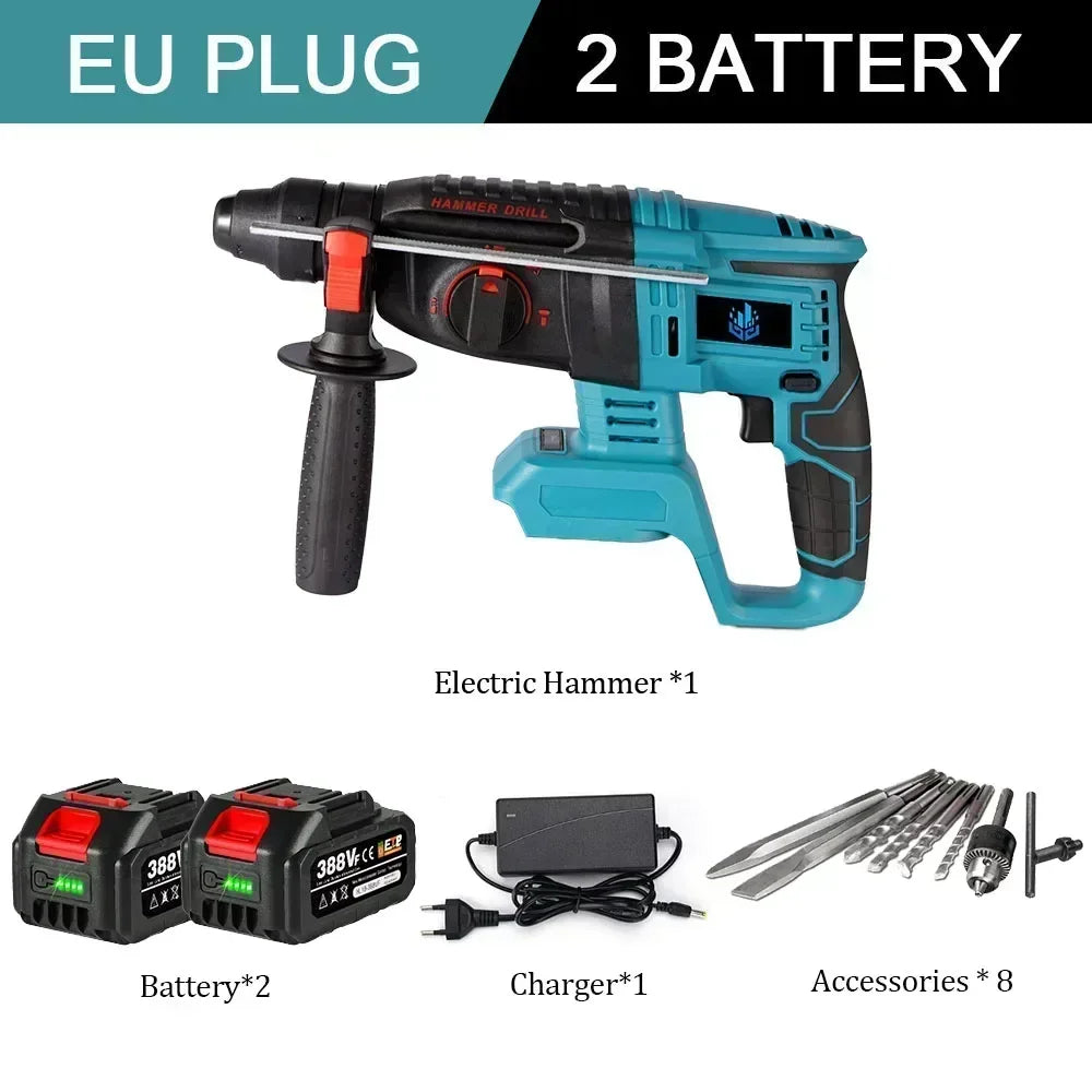 1680W 26mm Brushless Electric Hammer Cordless Efficient Rechargeable Hammer Impact Drill Power Tool For Makita 18V Battery Pin