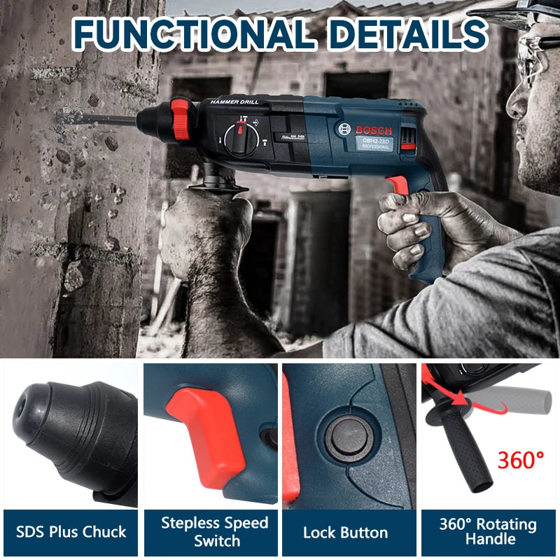 The Bosch GBH2-28DRE professional rotary hammer electric hammer drilling rig is multi-functional for construction sites, home us