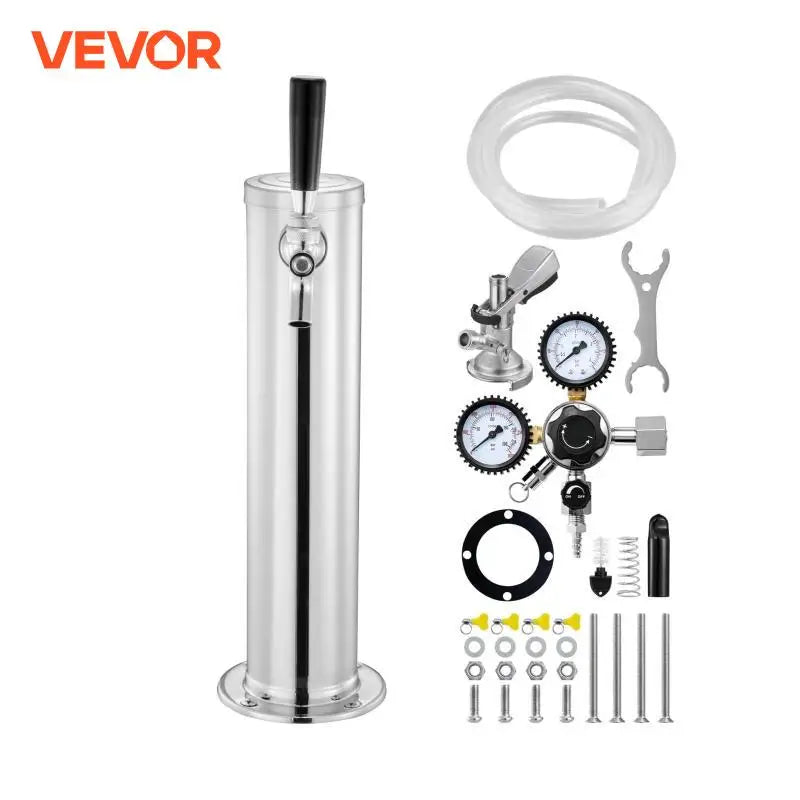 VEVOR Kegerator Tower Kit Single Tap Beer Conversion Kit Stainless Steel Keg Beer Tower Dispenser Dual Gauge W21.8 Regulator