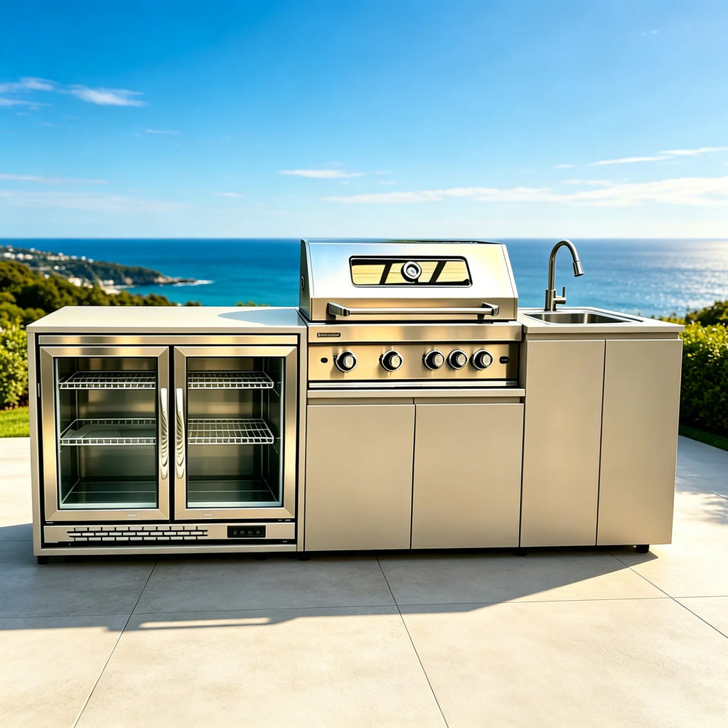 Full Outdoor Kitchen With Grill, Sink & Accessories, Modern Outdoor Kitchens, Durable All-weather Set For Patio And Garden