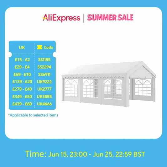 Outsunny 6m Garden Gazebo Portable Carport Shelter w/ Removable Sidewalls&Doors