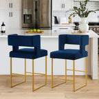 26" H Counter Height Bar Stools Set of 4, Modern Velvet Bar Stools with Square Open Backrest and Gold Metal Frame