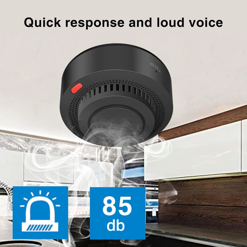 Tuya Smart WiFi Smoke Detector Smart Home 85dB Real-time Monitoring Remote Alarm Notification App Control Works With Alexa