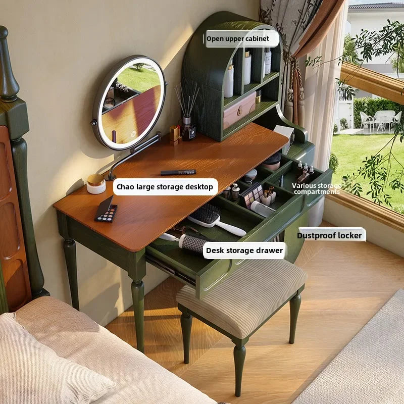 French retro solid wood dresser master bedroom makeup table green dresser retractable dresser chest cabinet integrated